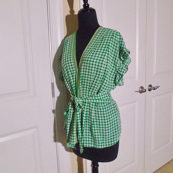 MAX STUDIO NWT Ruffle Cap Sleeve Tie Waist Blouse Top - Picture 4 of 5